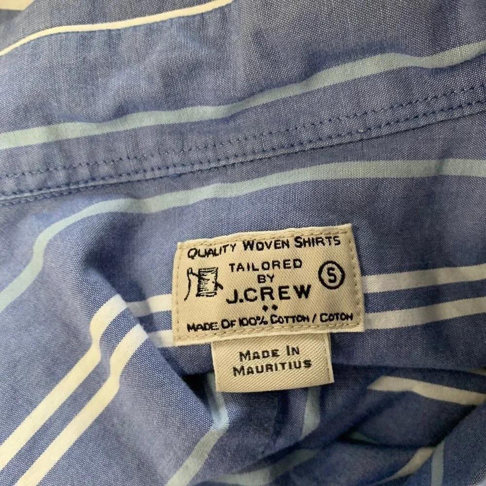 J. Crew Mens S Blue White Striped Short Sleeves Classic Fit Button Down Shirt